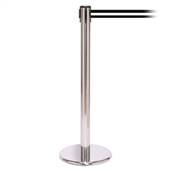 QueuePro 250, Polished Chrome, Barrier with 11' Black/White Stripe Belt