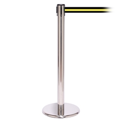 QueuePro 250, Polished Chrome, Barrier with 11' Black/Yellow Stripe Belt
