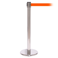 QueuePro 250, Polished Chrome, Barrier with 11' Fluorescent Orange Belt