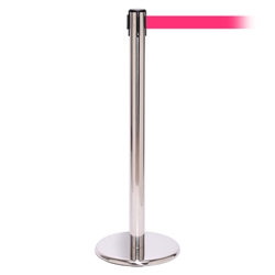 QueuePro 250, Polished Chrome, Barrier with 11' Fluorescent Pink Belt