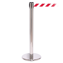 QueuePro 250, Polished Chrome, Barrier with 11' Red/White Diagonal Belt
