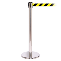 QueuePro 250, Polished Chrome, Barrier with 11' Yellow/Black Diagonal Belt