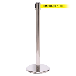 QueuePro 250, Polished Chrome, Barrier with 11' DANGER-KEEP OUT Belt