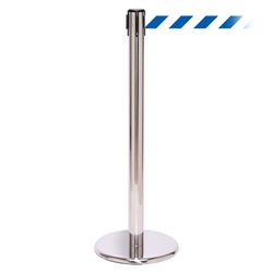 QueuePro 250, Polished Stainless, Barrier with 11' Blue/White Diagonal Belt