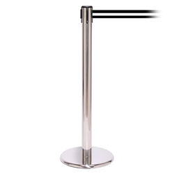 QueuePro 250, Polished Stainless, Barrier with 11' Black/White Stripe Belt