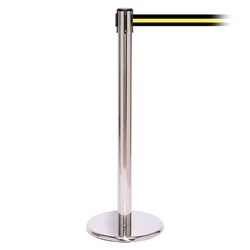QueuePro 250, Polished Stainless, Barrier with 11' Black/Yellow Stripe Belt