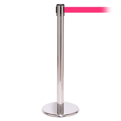 QueuePro 250, Polished Stainless, Barrier with 11' Fluorescent Pink Belt