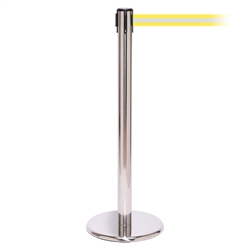 QueuePro 250, Polished Stainless, Barrier with 11' Yellow/Reflective Stripe Belt