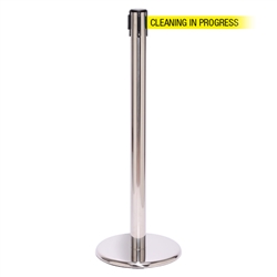 QueuePro 250, Polished Stainless, Barrier with 11' CLEANING IN PROGRESS Belt