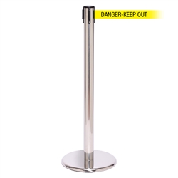 QueuePro 250, Polished Stainless, Barrier with 11' DANGER-KEEP OUT Belt