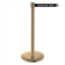 QueuePro 250, Satin Brass, Barrier with 11' PLEASE WAIT HERE Belt