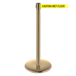 QueuePro 250, Satin Brass, Barrier with 11' CAUTION-WET FLOOR Belt