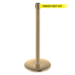 QueuePro 250, Satin Brass, Barrier with 11' DANGER-KEEP OUT Belt