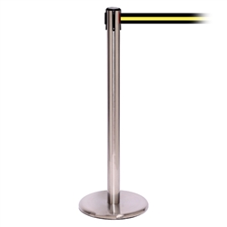 QueuePro 250, Satin Chrome, Barrier with 11' Black/Yellow Stripe Belt