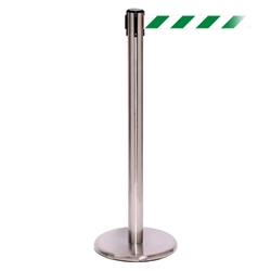 QueuePro 250, Satin Chrome, Barrier with 11' Green/White Diagonal Belt