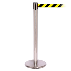 QueuePro 250, Satin Chrome, Barrier with 11' Yellow/Black Diagonal Belt
