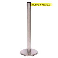 QueuePro 250, Satin Chrome, Barrier with 11' CLEANING IN PROGRESS Belt