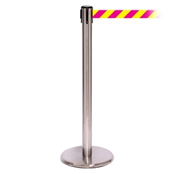 QueuePro 250, Satin Chrome, Barrier with 11' Magenta/Yellow Diagonal Belt