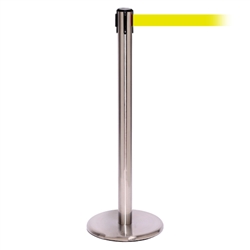 QueuePro 250, Satin Stainless, Barrier with 11' Fluorescent Yellow Belt