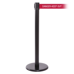 QueuePro 250 Xtra, Black, Barrier with 3" wide 11' DANGER-KEEP OUT - RED Belt