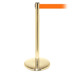 QueuePro 250 Xtra, Polished Brass, Barrier with 3" wide 11' Orange Belt