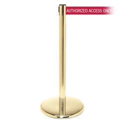 QueuePro 250 Xtra, Polished Brass, Barrier with 3" wide 11' AUTHORIZED ACCESS ONLY - RED Belt