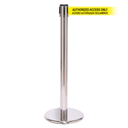 QueuePro 250 Xtra, Polished Chrome, Barrier with 3" wide 11' ACCESO AUTORIZADO SOLAMENTE Belt