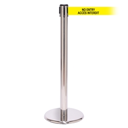 QueuePro 250 Xtra, Polished Chrome, Barrier with 3" wide 11' ACCES INTERDIT Belt
