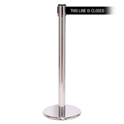 QueuePro 250 Xtra, Polished Chrome, Barrier with 3" wide 11' THIS LINE IS CLOSED Belt