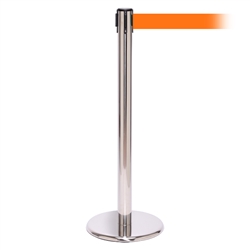 QueuePro 250 Xtra, Polished Chrome, Barrier with 3" wide 11' Orange Belt