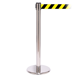 QueuePro 250 Xtra, Polished Chrome, Barrier with 3" wide 11' Yellow/Black Diagonal Belt