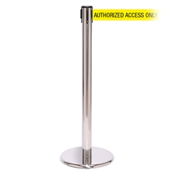 QueuePro 250 Xtra, Polished Chrome, Barrier with 3" wide 11' AUTHORIZED ACCESS ONLY Belt