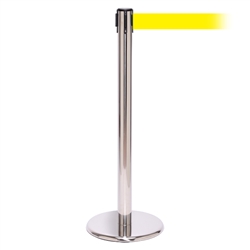QueuePro 250 Xtra, Polished Chrome, Barrier with 3" wide 11' Yellow Belt