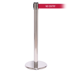 QueuePro 250 Xtra, Polished Stainless, Barrier with 3" wide 11' NO ENTRY Belt