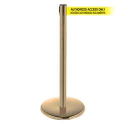 QueuePro 250 Xtra, Satin Brass, Barrier with 3" wide 11' ACCESO AUTORIZADO SOLAMENTE Belt