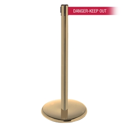 QueuePro 250 Xtra, Satin Brass, Barrier with 3" wide 11' DANGER-KEEP OUT - RED Belt