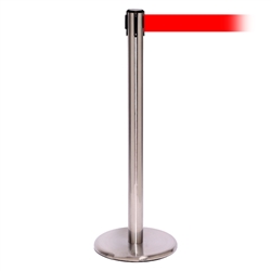 QueuePro 250 Xtra, Satin Chrome, Barrier with 3" wide 11' Red Belt