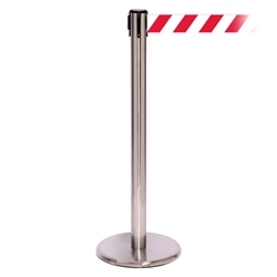 QueuePro 250 Xtra, Satin Chrome, Barrier with 3" wide 11' Red/White Diagonal Belt