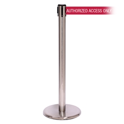 QueuePro 250 Xtra, Satin Chrome, Barrier with 3" wide 11' AUTHORIZED ACCESS ONLY - RED Belt
