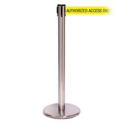 QueuePro 250 Xtra, Satin Chrome, Barrier with 3" wide 11' AUTHORIZED ACCESS ONLY Belt