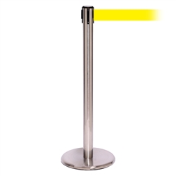 QueuePro 250 Xtra, Satin Chrome, Barrier with 3" wide 11' Yellow Belt