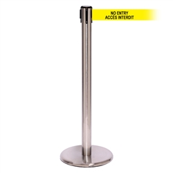 QueuePro 250 Xtra, Satin Stainless, Barrier with 3" wide 11' ACCES INTERDIT Belt