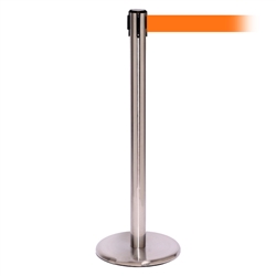 QueuePro 250 Xtra, Satin Stainless, Barrier with 3" wide 11' Orange Belt