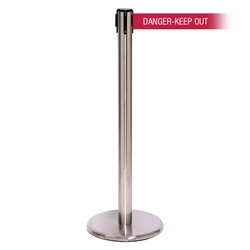 QueuePro 250 Xtra, Satin Stainless, Barrier with 3" wide 11' DANGER-KEEP OUT - RED Belt