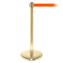 QueuePro 300, Polished Brass, Barrier with 16' Fluorescent Orange Belt