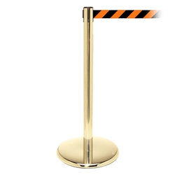 QueuePro 300, Polished Brass, Barrier with 16' Orange/Black Diagonal Belt