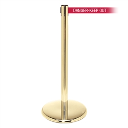 QueuePro 300, Polished Brass, Barrier with 16' DANGER-KEEP OUT - RED Belt