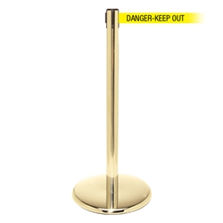 QueuePro 300, Polished Brass, Barrier with 16' DANGER-KEEP OUT Belt