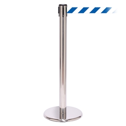 QueuePro 300, Polished Chrome, Barrier with 16' Blue/White Diagonal Belt