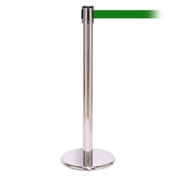 QueuePro 300, Polished Chrome, Barrier with 16' Green Belt
